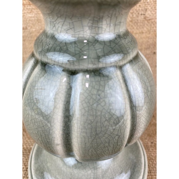 Creative Co-op Terracotta Pillar Candle Holder Gray Green Crackle Glaze - Picture 7 of 7